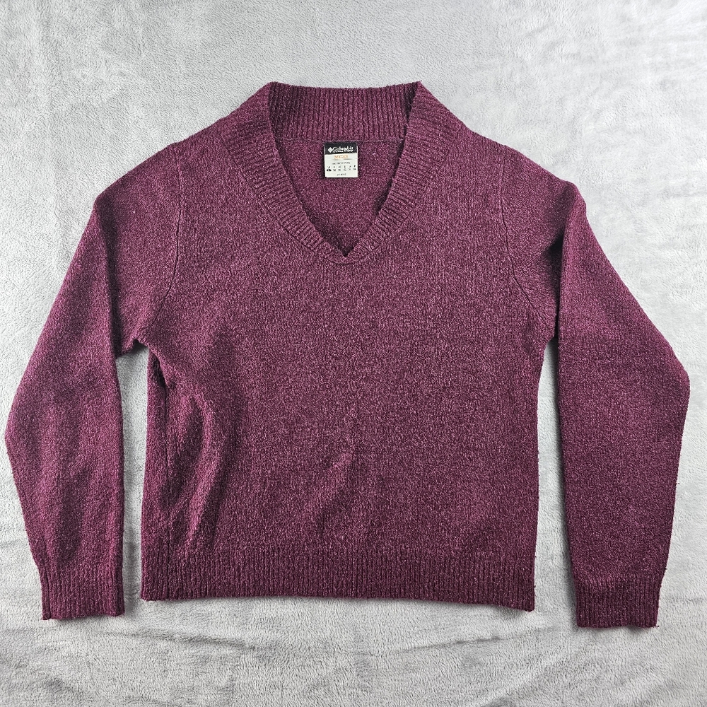 Columbia XCO Pullover Long V Neck Long Sleeve Burgundy Sweater Womens Size Large